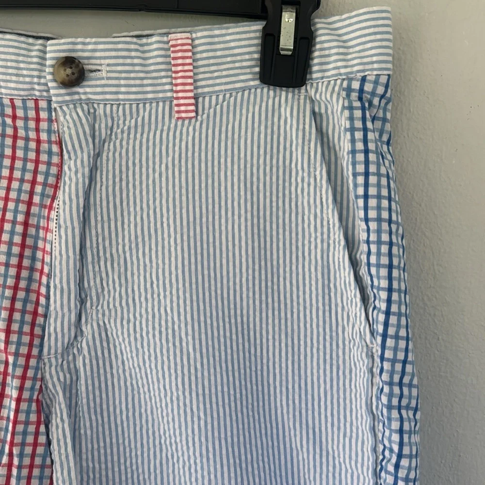 Vineyard Vines Shep & Ian Breaker blue red plaid mix print chino shorts size 30